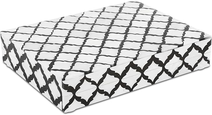 Handicrafts Home Handmade Moroccan Pattern Inspired Decorative Box - Small Storage Organizer for Neck Chains, Watches, Memory Keepsakes - Boho Style Treasure Box, Multipurpose Gift - B&W, 7x10x1.5