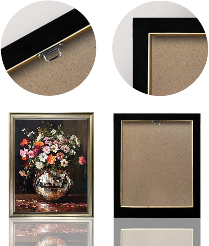 Disco Ball Wall Decor, Vintage Framed Colorful Moody Florals Wall Art, Maximalist Funky Flowers Bouquet Print Poster, Retro Eclectic Wall Art Painting