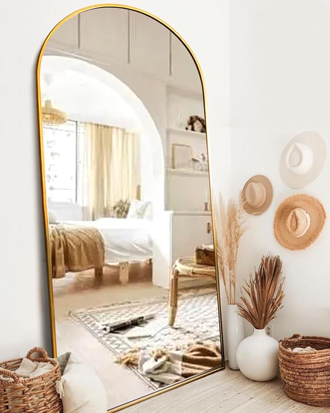 ITSRG Full Length Mirror with Stand, 34"x76" Floor Mirror Freestanding, Arched Wall Mirror, Oversized Mirror, Gold Arch Mirror, Wall Mounted Mirror for Bedroom(Gold)