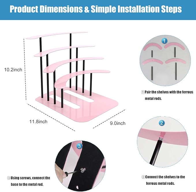 Metal Bracket for Toniebox,Desk Stand for Tonies Figures 20-35 pcs Storage,Metal Display Stage for Toniebox Player,Children's Room Decorations and Gifts (Pink)