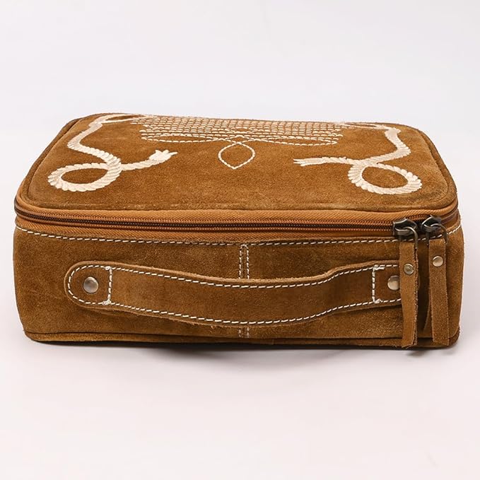 American Darling Genuine Suede Leather jewelry case Boot Stitched Embroidery Western Travel Organizer