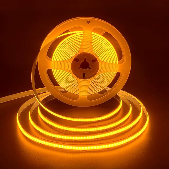 HAMRVL COB LED Strip Lights Orange,DC12V 16.4ft/5M 320leds/M CRI90 Bright Flexible LED Tape 8mm, for Indoor Home Cabinet, Bedroom, Kitchen, Stage, Backlight DIY Lighting(Without Power Supply) (Orange)