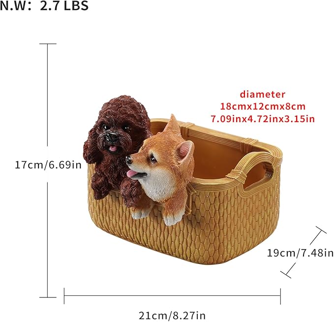 Dog Resin Storage Basket, Desktop Organizer for Remote & Keys, Cute Home Decor Tray, Ideal present for Pet Lovers.(Toy Poodle & Shiba Inu)