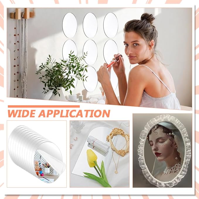 FINGERINSPIRE 12PCS Oval Acrylic Mirror 4x6inch Silver Color Craft Mirror with Protective Film Oval Shape Pen Holder Base Mirrors Sheet for DIY Craft Projects Home Decoration Makeup Organizer