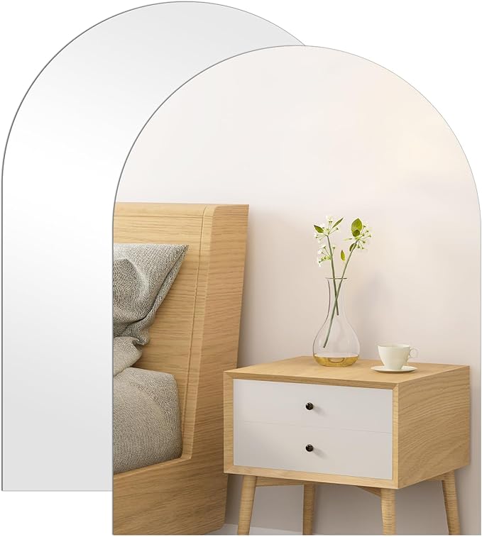 Arched Mirror for Bathroom, 16" x 12" x 2PCS Arched Bathroom Mirror Frameless Self Adhesive Glass Wall Mirrors with Polished Edge for Firplace,Hallway,Restroom,Salon Decor