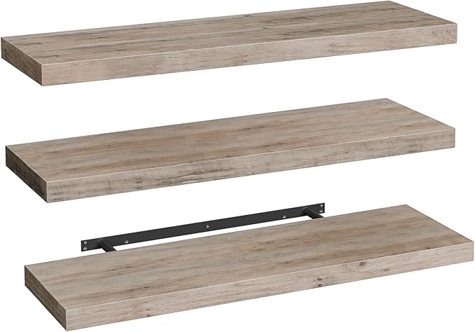 RALGEND Floating Shelves for Wall, 1.5" Thick Wall Shelf Set of 3 with Invisible Brackets, L47.2 x W7.9 Hanging Book Shelves Farmhouse Home Decor for Bathroom, Living Room, Bedroom, Greige 12301BJP3BG