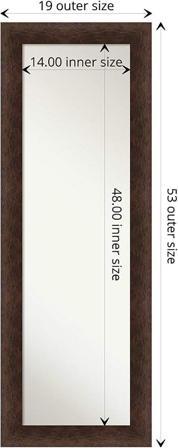 Amanti Art Brown Full Length Mirror for Door, 53x19 Warm Walnut Tall Wall Mirror Full Length, Mounted to Door or Closet Wall with no Visible Brackets, Casual Wood Frame, Bedroom Decor