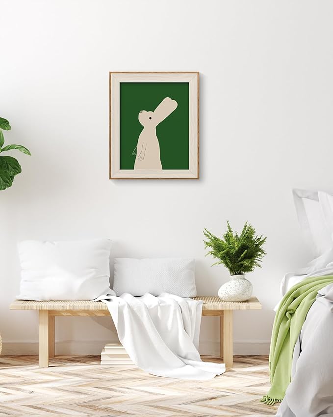 VIYYIEA Framed Wall Art for Living Room, Rabbit Canvas Prints, Easter Home Decor, Cartoon Painting Picture, Bathroom Wall Decor Gifts for Friends or Family - 12L x 10W