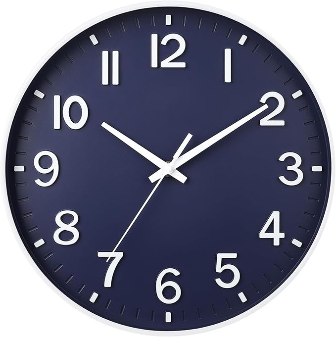 HZDHCLH Wall Clocks Battery Operated,Wall Clock Navy Blue,12 inch Wall Clock Silent Non Ticking Modern 3D Numbers for Kitchen Bedroom Living Room Office Classroom Decor
