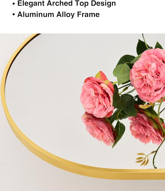KOMCOTE Arched Floor Mirror - Full Length 76"x34", Oversized Wall Mirror for Bedroom & Living Room, Large Gold Standing Mirror, Durable Framed Floor-Length Mirror