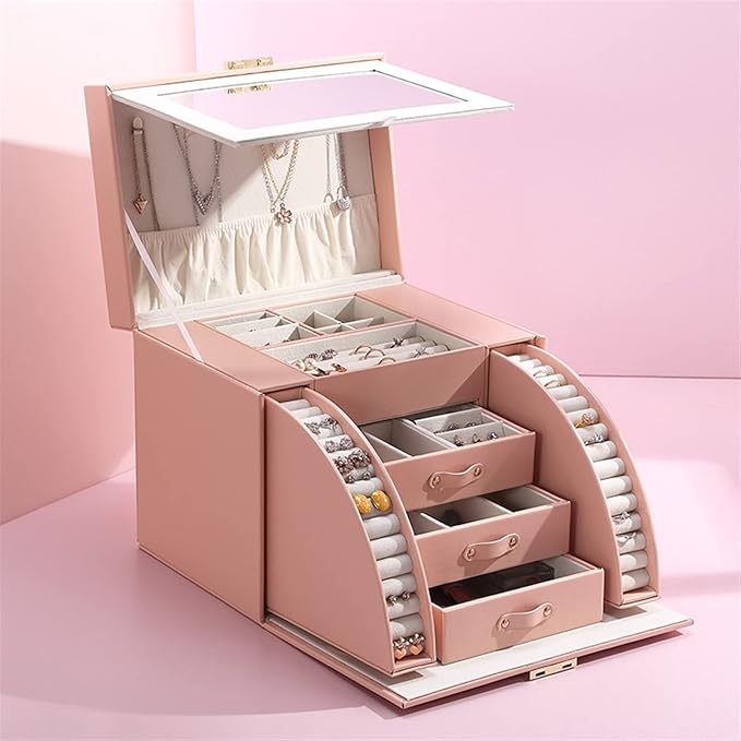 VSULZVNU Makeup Organizers Multi-Layer Large Jewelry Organizer Box PU Leather Drawer Storage Gift Case for Earrings Ring Jewellery Display Boxes Jewelry Case