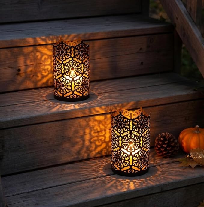 Hosley's Set of 2 Flower 7" High Cut Bronze Candle Holder & Lantern. Ideal for Use with Hosley Highly Scented Candles, Jar Candles. Can be Used as a Decorative Centerpiece in Your Living/Dining Room