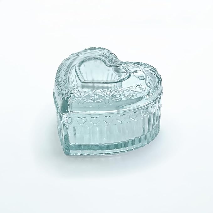 Glass Jewelry Box Heart Shape Cute Box for Storage Ring Earring Trinket Vintage Jewelry Organizer Decorative Gift for Women Girls-GRB003-Light Green