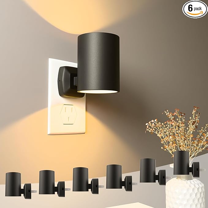 Night Lights Plug into Wall: ETL Night Light Plug in - LED Dimmable Night Light Dusk to Dawn Light Sensor, Soft Warm 2700K, Adjustable Brightness, Wall Lights for Bedroom, Hallway, Stairs - 6 Pack