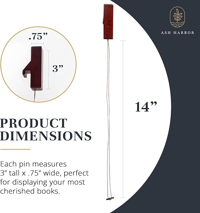 Ash Harbor Wall Book Organizers Hanging Pins - Extra Pins for Floating Shelves Wall Mounted, Extra Hardwood Hanging Pins for Floating Bookshelves, Ideal for Book Lovers, (Dark Finish)