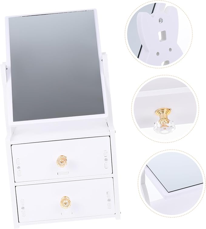 Baluue Large Capacity Storage Box Desktop Mirror Makeup Organizer Stable Vanity Mirror for Shaving Dressing