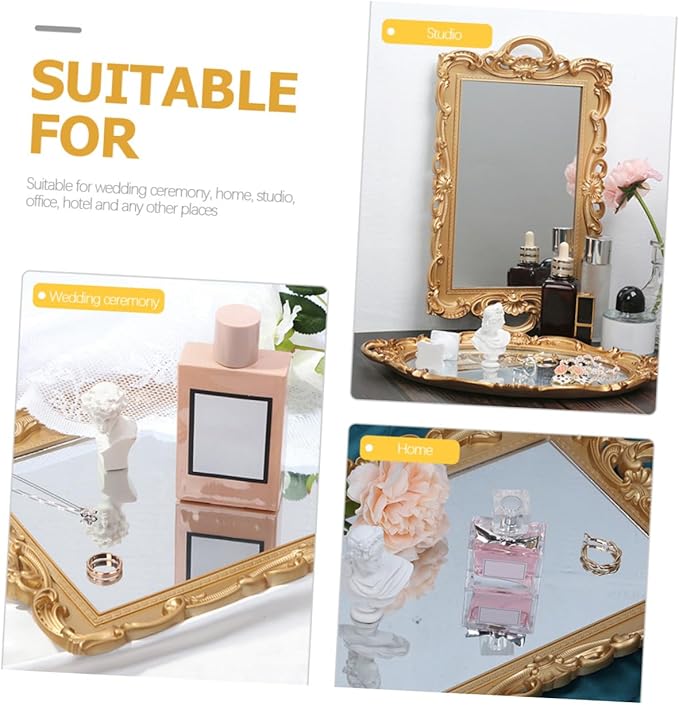 Yardwe Decorative Makeup Tray and Perfume Organizer with Mirror Plate Acrylic Vanity Tray for Bathroom and Dressing Table for Cosmetic Storage and Display