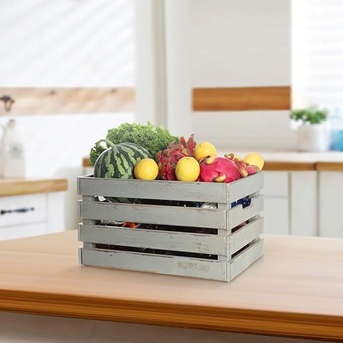 Gray Wooden Crates are Mainly Suitable for Storage, Tool Crate, Wine Crate, Camping, and Other Multi-Purpose. Rustic Style, They are Sturdy and Durable, set of 2 Length of 17.7 inches.