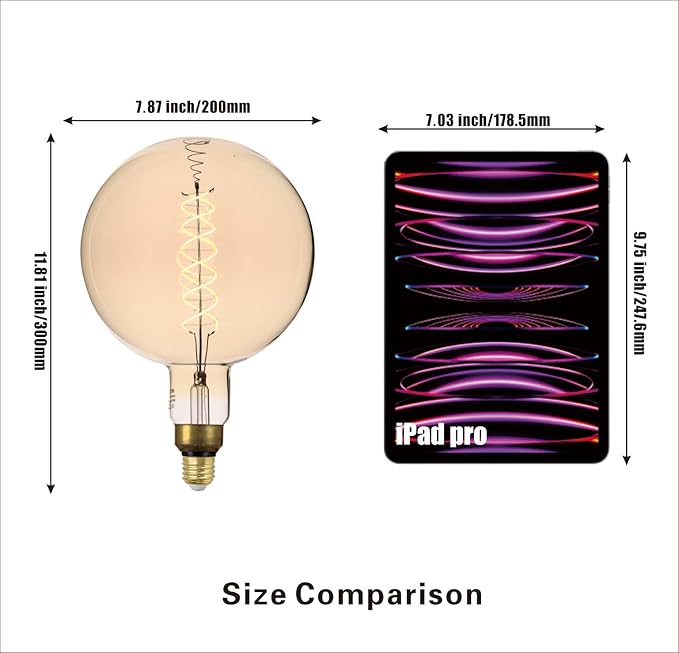 SD LUX Oversized Vintage Giant LED Light Bulb Huge Edison Bulb- Dimmable, 8W 450LM (50W Equi), G63(G200) Warm White 2200K, Medium E26 Base - Perfect for Decorative Pendant Lighting, 1 Pack(G200)