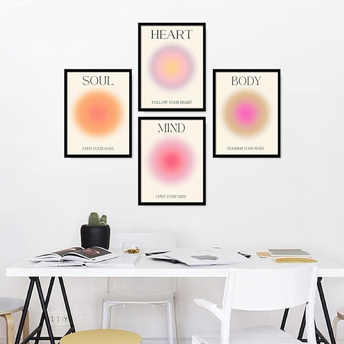 NCYEL 4 colorful abstract halo posters angel number positive energy inspirational language inspirational wall art bedroom girls room pink decoration living room bedroom apartment hotel dormitory16x24