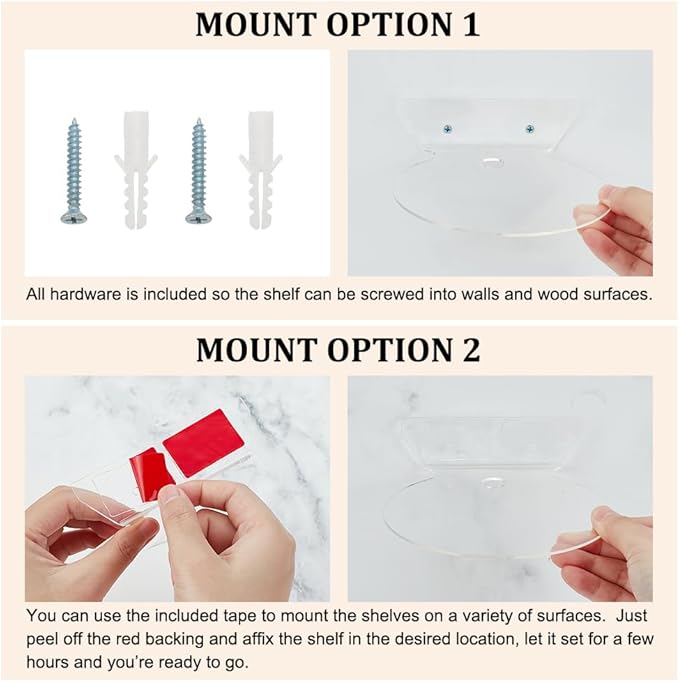 AHANDMAKER 4Pcs Acrylic Floating Shelves, 5" Clear Small Acrylic Wall Shelves, Mini Collectibles Organizers, with Adhesive and Screw, Universal Shelves for Security Cameras, Speakers, Makeup, Figures
