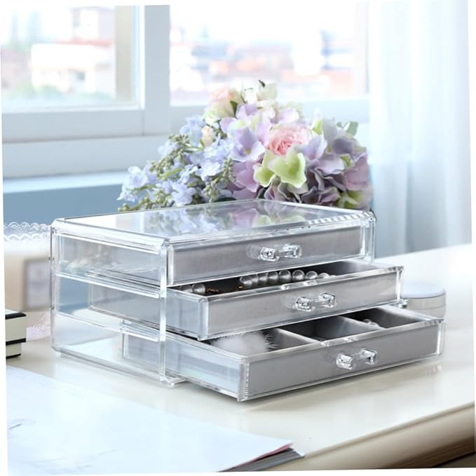 Didiseaon Acrylic Jewelry Box Makeup Organizer Earring Cosmetics Storage Space-saving Display Holder