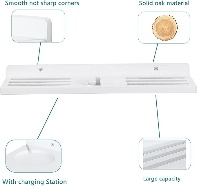 For Tonies Figures Shelf Magnetic,for Tonie Box Wall Shelves,for Tonies Characters Organizer Audio Toy Storage (Holds 36 Figurines),Compatible Charging Station for Children Kid's Room,Oak Wood,White