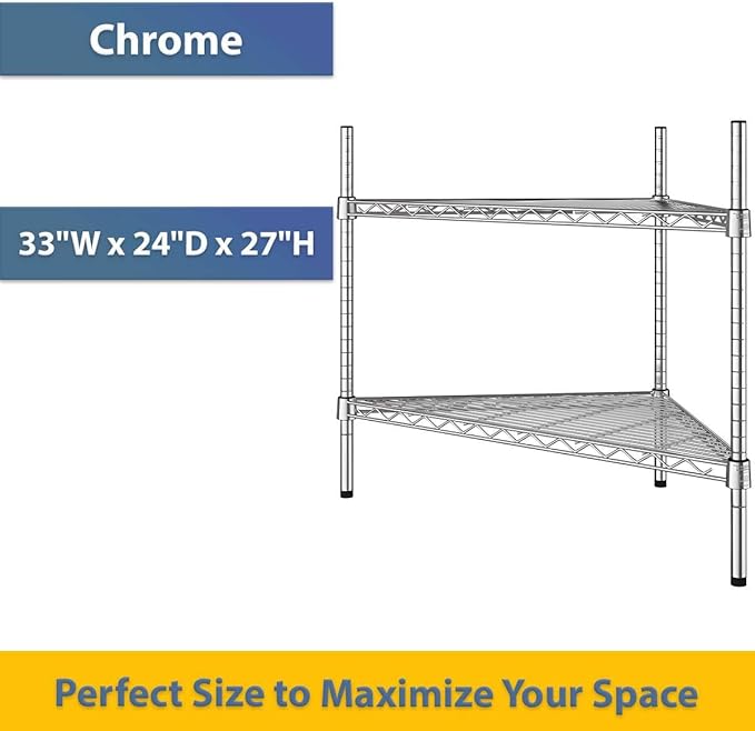 33" W x 24" D x 27" H NSF Chrome Triangle Heavy Duty Corner Shelving Kit, 2-Shelf Adjustable Wire Rack