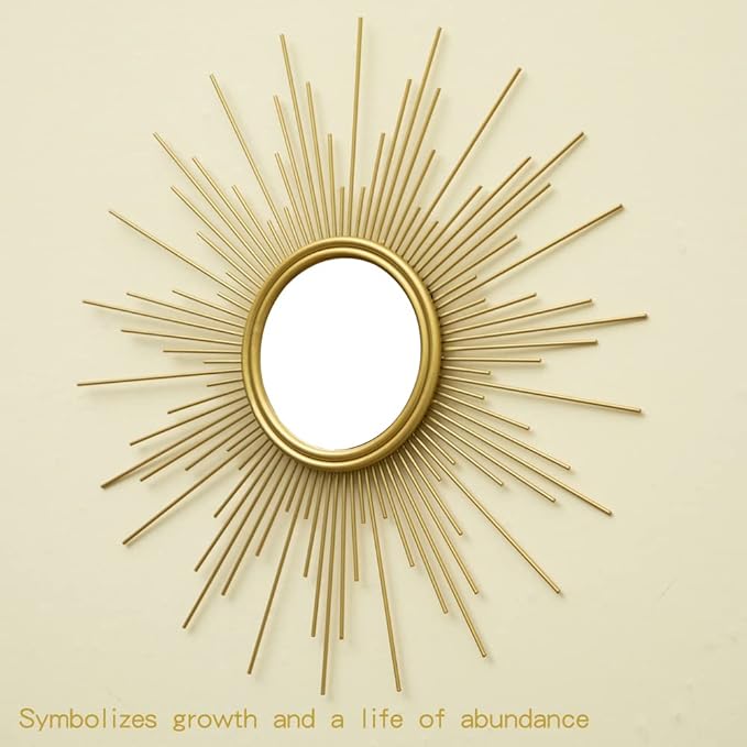 MAIKAILUN Sunburst Mirror, 24" Boho Mirror, Gold Sun Decorative Mirrors for Wall Decor, Small Mid Century Modern Small Living Room