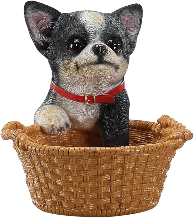 Cute Chihuahua Candy Bowl, Resin Dog Figurine Key Bowl for Entryway Table, Desktop Storage Basket Organizer for Desk, Unique Dog Lover Gift