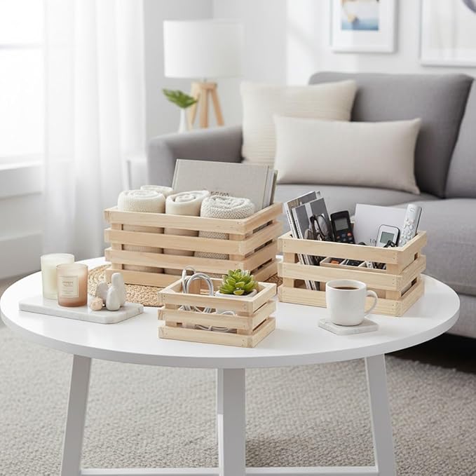 Oairse Set of 3 Nesting Wooden Storage Crates - Rustic Wooden Storage Crates for Display Wood Container Boxes Wood Baskets for Farmhouse Flower Stand Display Rack for Shops or Exhibitions Home Decor