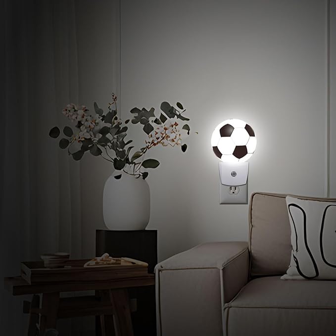 Football Plug in Night Light Auto Light Round Lamps Energy Saving Gift for Women Men Friends
