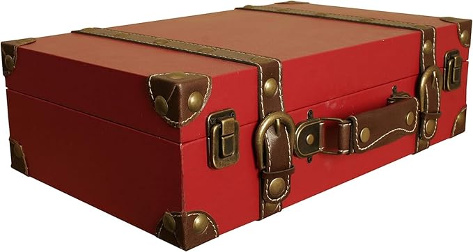 wald imports - Paperboard Suitcase -Decorative Storage Boxes - Suitcase for Decoration, Storage, and More (Faux Leather Red)