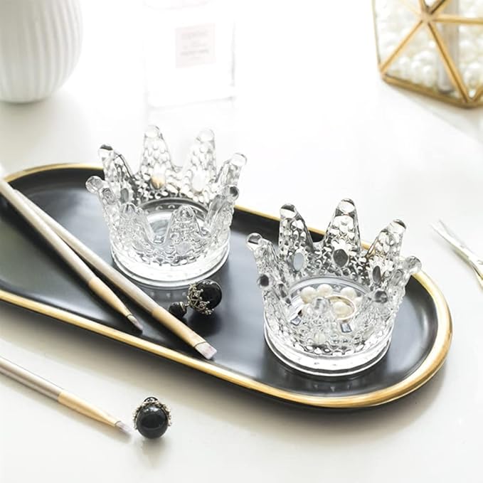 Crystal Glass Candle Holder Set of 3 Crown Shaped Makeup Sponge Beauty Egg Storage Rack Jewelry Watch Nail Art Dappen Dish Wedding Christmas Decor
