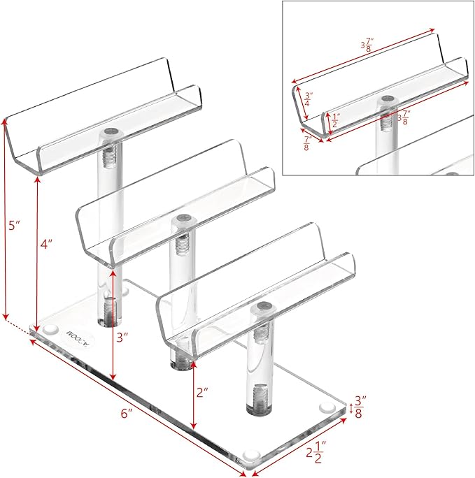 MOOCA 4 Pcs Set, 3 Tier Premium Acrylic Eyewear Display Stand, Sunglasses Rack Holder, Sunglasses Stand, Eyewear Organizer for Eyeglasses, 5 in H