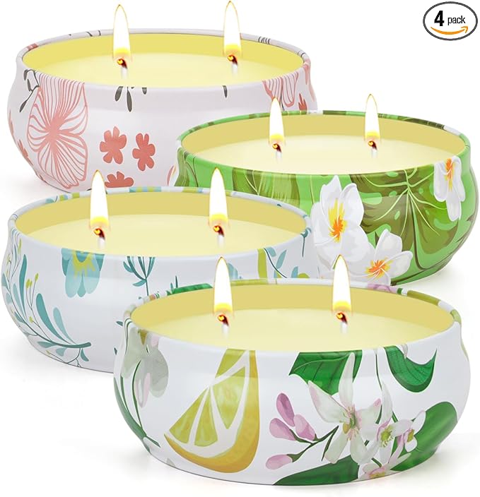 Citronella Candles Outdoor, 4 Pack Soy Wax Lemongrass Candles, Decorative Jar Scented Candle for Patio Garden Backyard Camping Summer, 240 Hours Burning Time