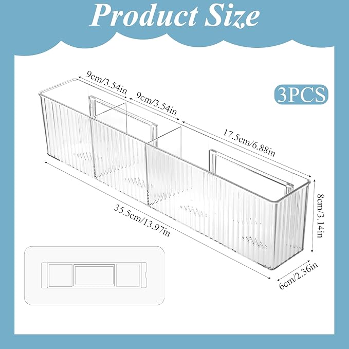 3 Pack Bathroom Makeup Organizer Long Narrow Clear Cabinet Door Organizer Wall Mount Clear Bathroom-Organizers and Storage with 3 Compartments Acrylic Shower Shelves for Kitchen & Bathroom,Office