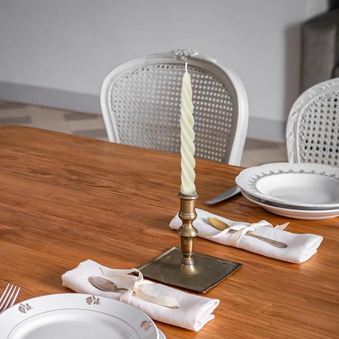 12 pcs Natural Beeswax Spiral Taper Candles, Dripless Short Candle Sticks for Dinner Wedding Party Christmas Home Decorations - 7 Inch Tall- Off White