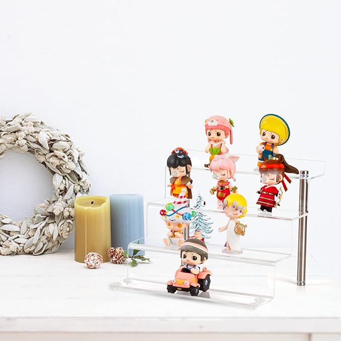 LileZbox 9 x 6 in Acrylic Display Risers Shelf for Pops Figures, Clear 4-Step Display Stand for Display Or Collection (small-2pack)