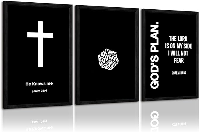 Christian Jesus Wall Art Black White God Canvas Wall Decor Religious Bible Verse Poster Modern Christian Cross Painting Artwork Christ Scripture Prints Picture for Bedroom 16x24 Inch Framed Set of 3