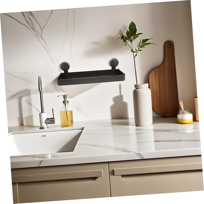 VALICLUD Bathroom Storage Rack Gray Wall Mounted Suction Cup Shelf for Toiletries and Makeup Organizers No Drilling Easy Installation Compatible with Glass and Tile Surfaces Enhances Modern