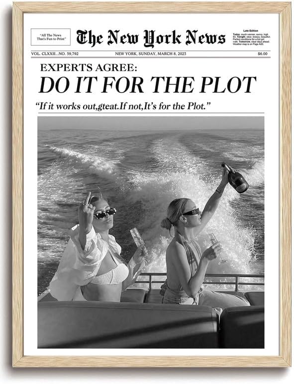 Bwodke OAK Wood Framed Wall Art Do It for The Plot Canvas Art Vintage Newspaper Pictures Wall Decor Trendy Prints Retro Artwork for Girly Dorm Bedroom 16"x20"
