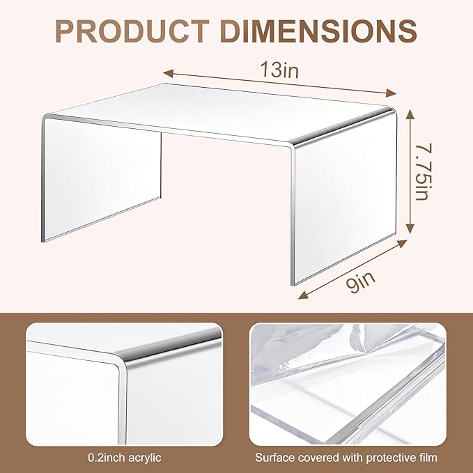 2 Sets Acrylic Display Risers,13 Inch Counter Organizer Rack, Kitchen Counter Shelf Organizer for Bathroom.for Collectibles, Jewelry, Cupcakes, Figures, Kitchen & Retail Use (transparent, 13 Inch, 5 mm)