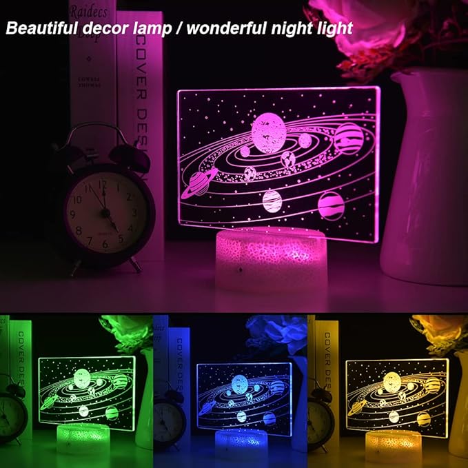 Solar System 3D Optical Illusion Side Table Lamp Universe Space Galaxy Night Light for Kids, Room Decor Light, Gift for Boys and Girls…