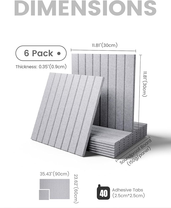 Large Felt Bulletin Board 36"x24" Cork Board Alternative - 6 Pack with 40 Safe Removable Adhesive Tabs, Cork Boards for Walls Felt Board for Home Office Classroom Pin Board-Soft Gray