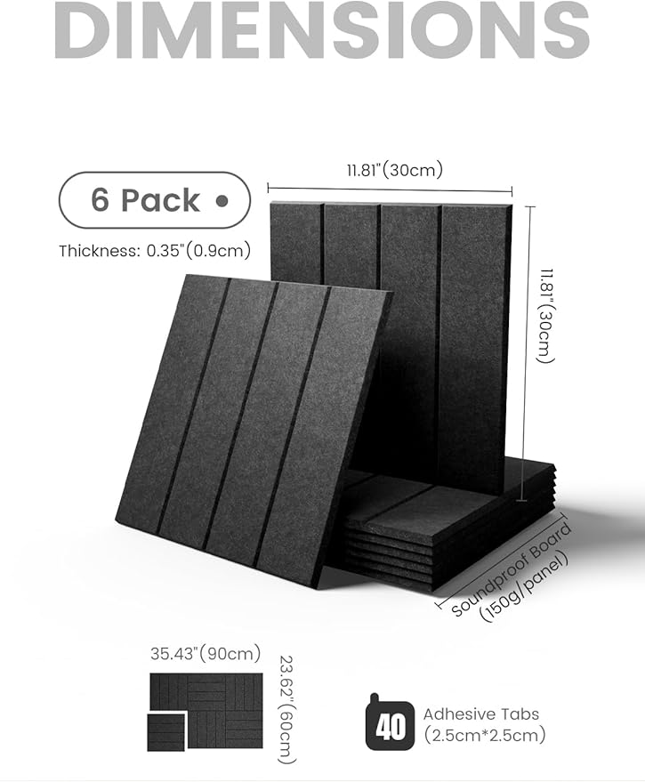 Fluxynara Felt Bulletin Board Tiles Large 36" x 24"Cork Board Alternative-6 Pack with 40 Adhesive Tabs, Thick Slat Wall Panels for Office Decor, Push Pin Board Wall Organizer Alternative-Charcoal Gray