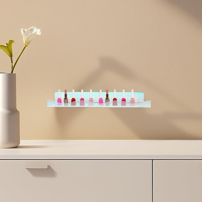 Toyvian Iridescent Acrylic Wall Shelf for Makeup and Perfume Storage, Colorful Mounted Display Shelf with Curved Pattern, Nail Polish Organizer for Bedroom and Bathroom