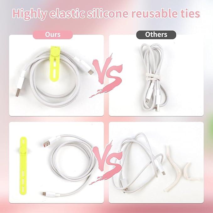 Oligei 100 Pcs Silicone Cable Ties, Cable Ties Reusable, High Elasticity Cord Wraps for Electrical Cords, Cord Organizer for Earphone, Phone Charger(Colorful)