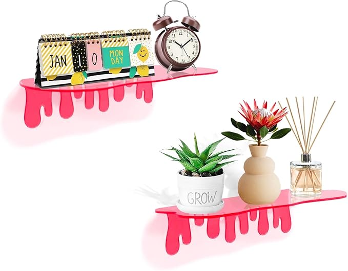 SetGame 2-Pack Acrylic Small Wall Shelves - 12 Inch Floating Shelf for Walls, Home Wall Display Ledges for Storage, Room Décor, Small Album & Items Organizer Display Dripping Wall Decor