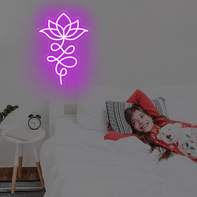 Unalome And Lotus Neon Sign, Lotus Flower, Buddhist Symbol, Spiritual Wall Decor, Yoga Wall Decor, Housewarming Gift, Spiritual Gifts, 15.7"x11", Purple